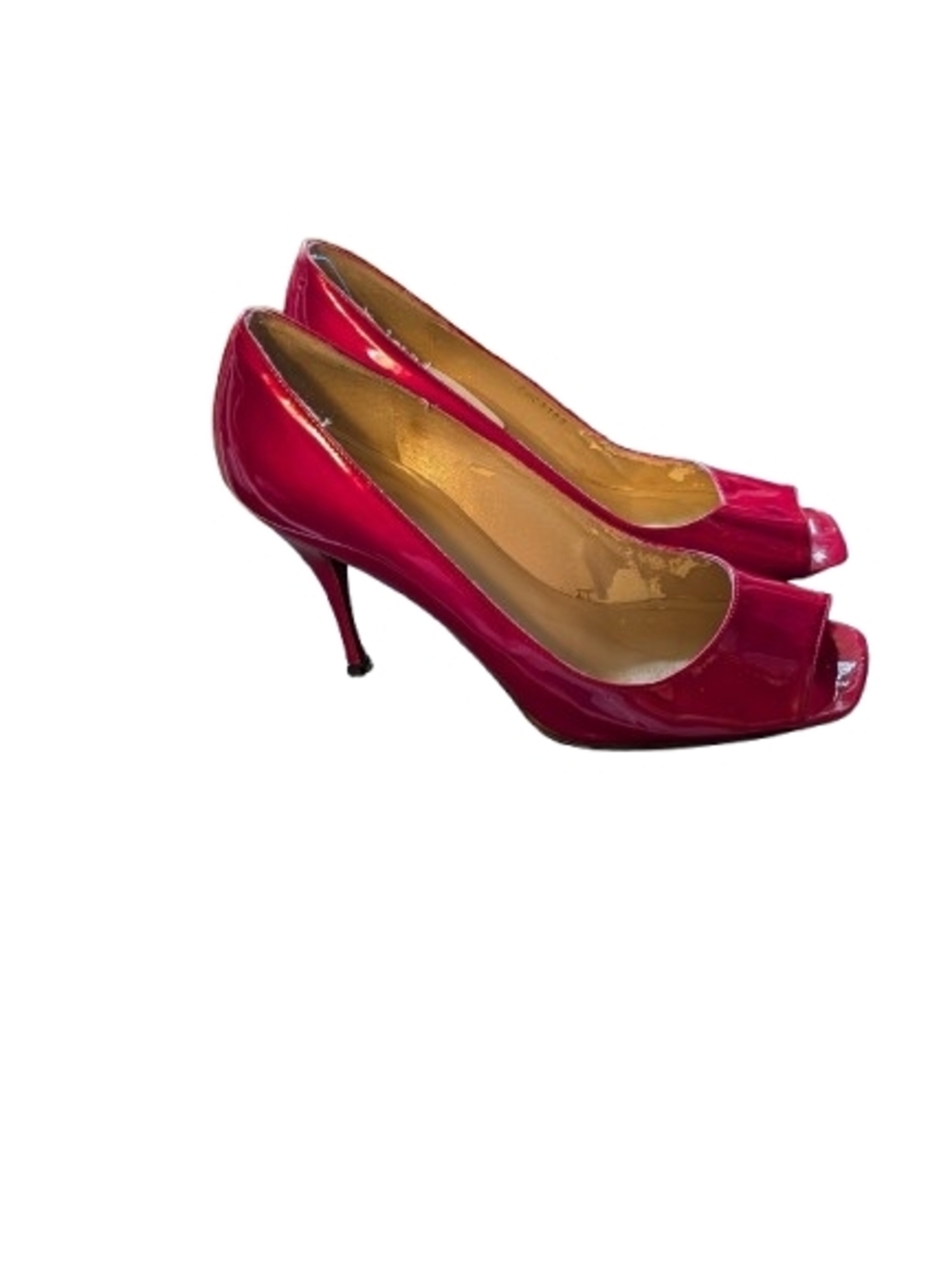 STUART WEITZMAN Women's Red Patent Leather Peep Toe Pumps Size 9.5 M 4" Stiletto